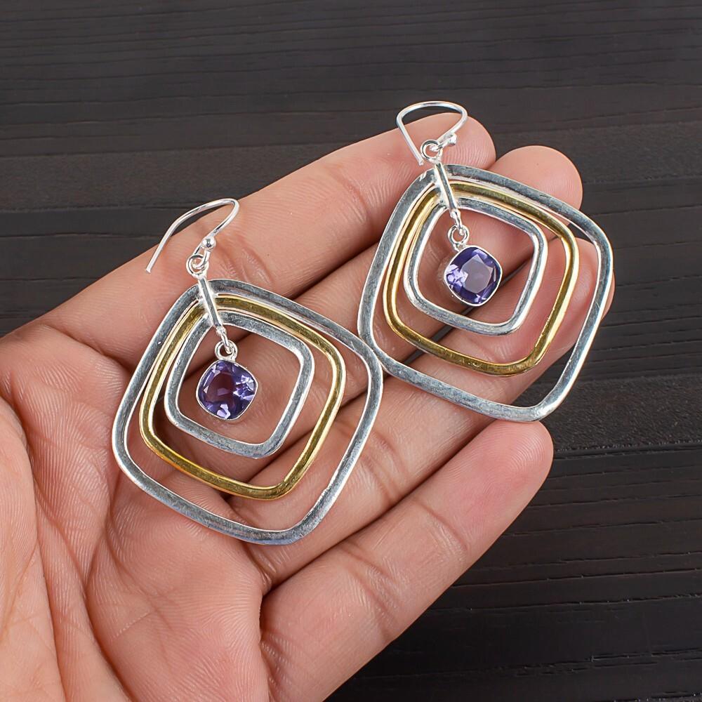 Iolite Gemstone 925 Sterling Silver Handmade Jewelry Earrings2.44" Gift For Her EE-70-2