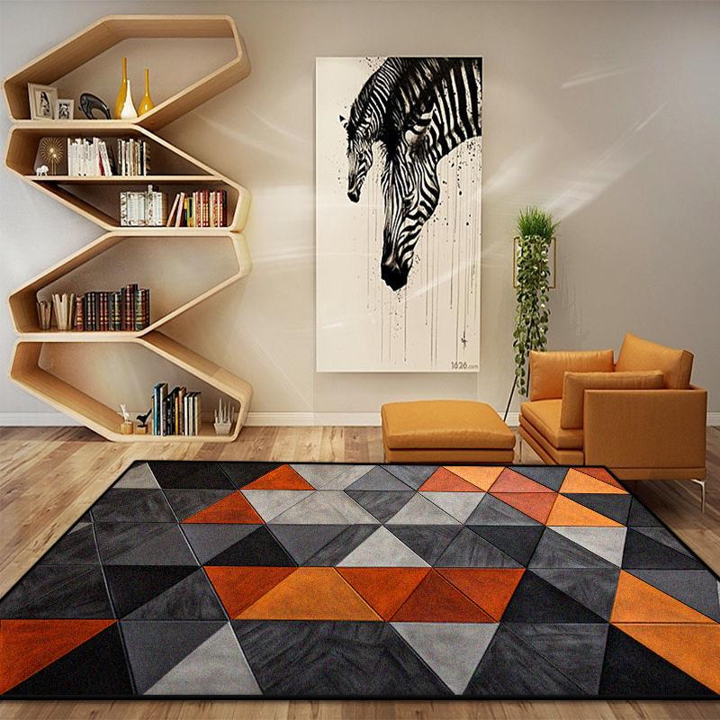 Licht Luxe Geometrische Scandinavische Tapijten voor Woonkamer Oranje Decor Zachte Kleden voor Slaapkamer Thuis Gemakkelijke Reiniging Grote Oppervlakte Vloermat 100*160cm