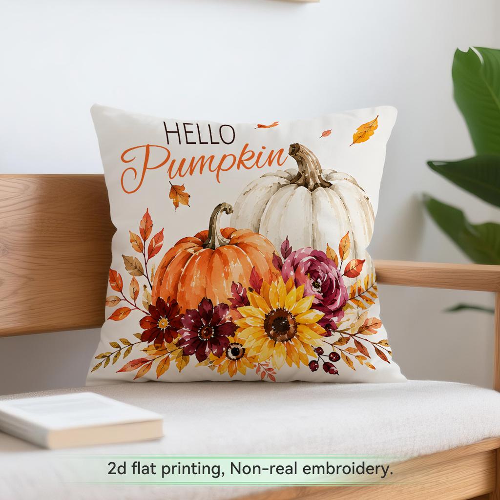 Watercolor Pumpkin Maple Leaves Autumn Cushions Pillowcase Polyester Cushion Cover Throw Pillow Pillowcover Home Car Sofa Decor