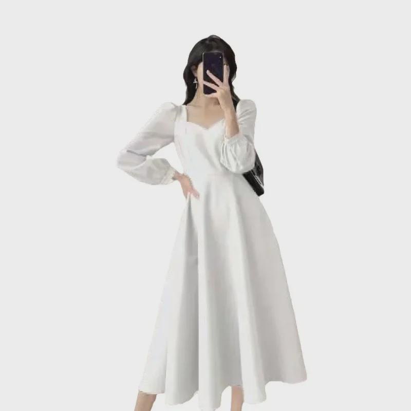 2024 Spring Retro V-Neck Hepburn Style Long Black Dress for Women