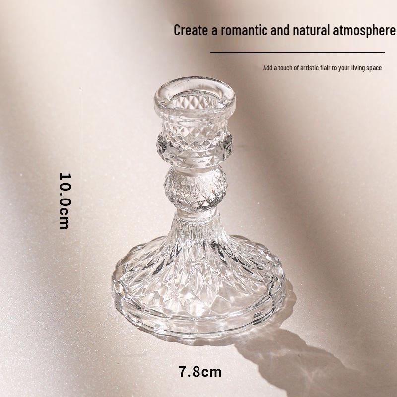 European Retro Crystal Embossed Glass Candlestick - Transparent Aromatherapy Holder and Creative Home Ornament.