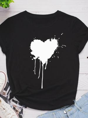 Schmelzendes Herz Print Damen T-Shirt Kurzarm O-Ausschnitt Locker Damen T-Shirt Damen T-Shirt Tops Kleidung Camisetas Mujer
