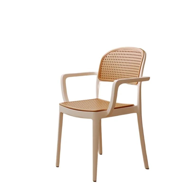 Stackable Outdoor Armrest Plastic Chair Breathable Rattan Backrest Balcony Leisure Stool for Home Garden
