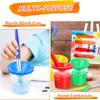 Spill-Proof Paint Cups with Lids and 4 Round Brushes, Multi-Color Plastic for DIY Painting Crafts