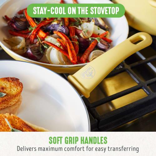 GreenLife 16-Piece Nonstick Cookware Set, Soft Grip, Non-Toxic, PAS-Free, Ceramic Pots and Pans, Dishwasher and Oven Safe, Frying, Saut?ing, and Cookw