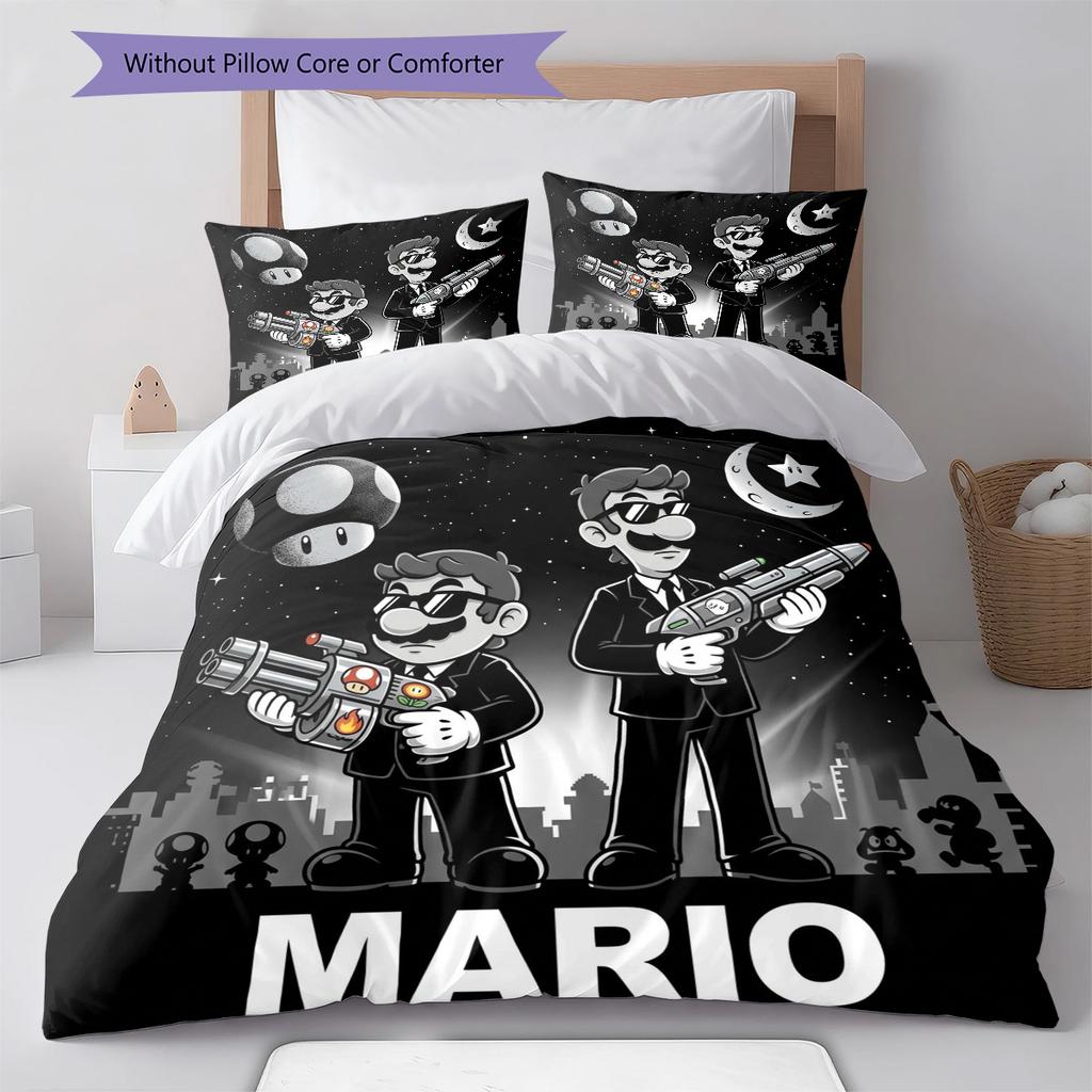 Super Mario Pattern Bedding Quilt Set Quilt Cover Pillowcase Home Birthday Gift(1 * duvet cover + 2 * pillowcase, without core)