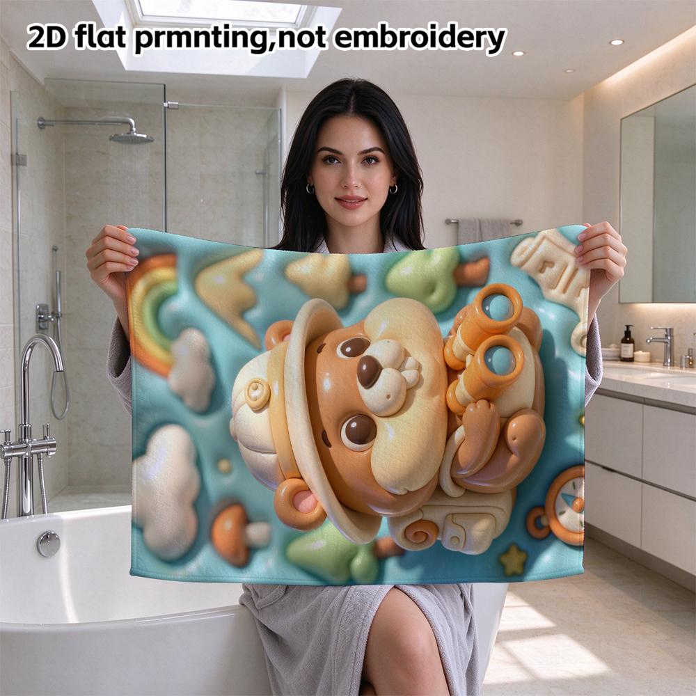 Explorer Beaver Adventure Towel, Soft Absorbent Hand Towel for Shower, Puffy Cartoon Animal Bathroom Towel