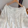Summer Women's Loose Casual White Lace Blouse with Floral Patterns O-Neck Hook Flower Hollow Out Short Sleeved Lace Top