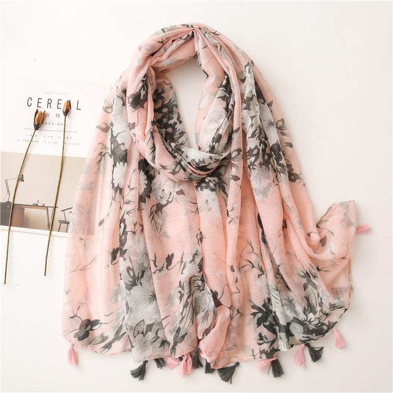 Women Autumn Navy Blue Abstract Floral Viscose Shawl Scarf High Quality Print Wrap Pashmina Snood Bufandas Muslim Hijab 180*90Cm