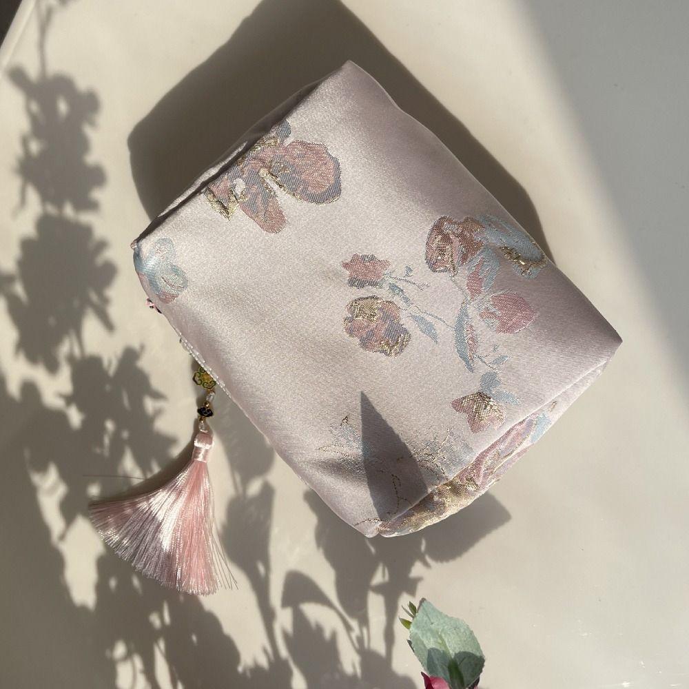 Polyester Cosmetic Bag Embroidery Floral Zipper Closure Makeup Organizer Chinese Style Beauty Case Beauty Tools Storage