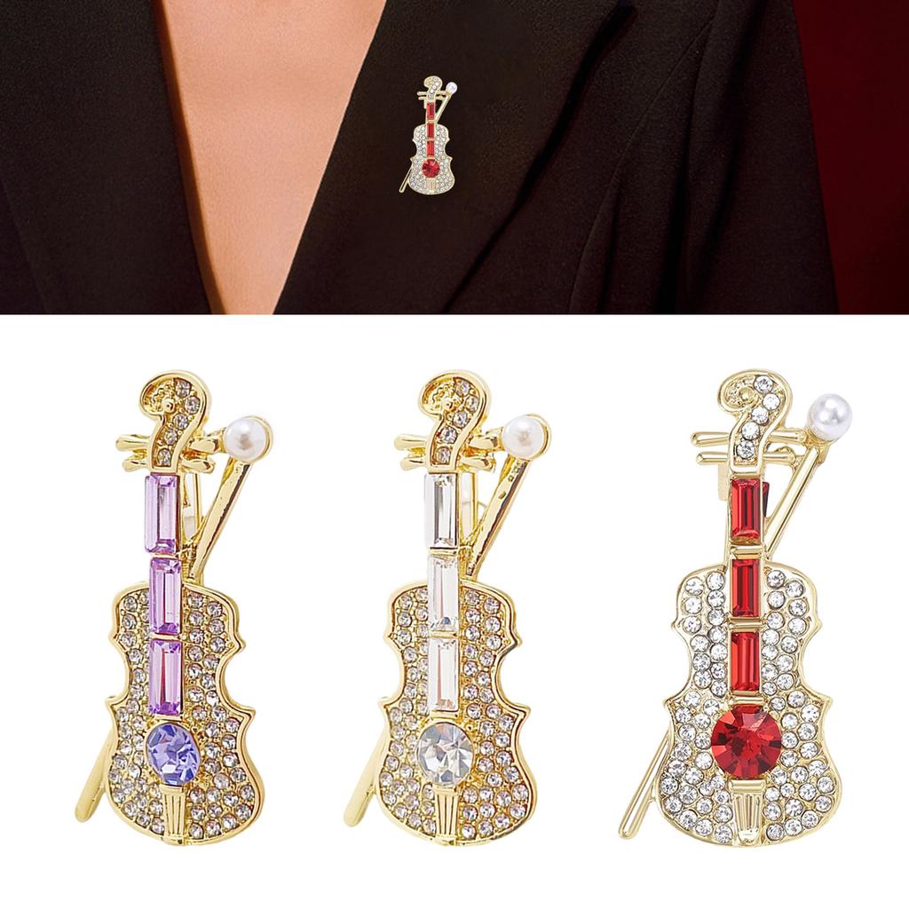 Elegant Crystal Violin Pearl Brooch Pin Jewelry for Music Lovers and Fashion Enthusiasts Lapel Pin for Music Event