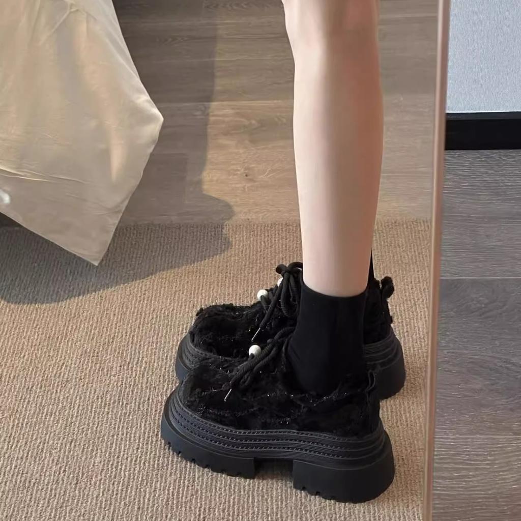 Luxurious Rhinestone Women's Shoes Leopard Lace-up Fashion Motorcycle Boots Thick Soled Lightweight High Street Mujeres Sneaker