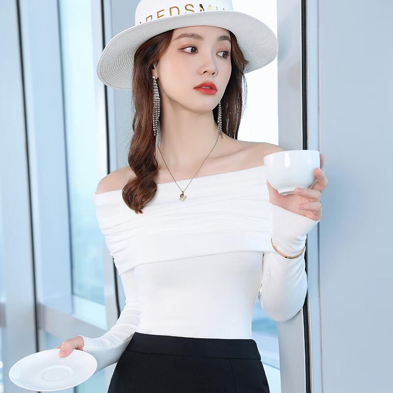 TROMAN Women's Elegant Off-Shoulder Long-Sleeve Knit Sweater