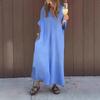 Women's Loose Maxi Dress V-Neck Short Sleeve Long Dress Summer Casual A-Line Beach Sundress