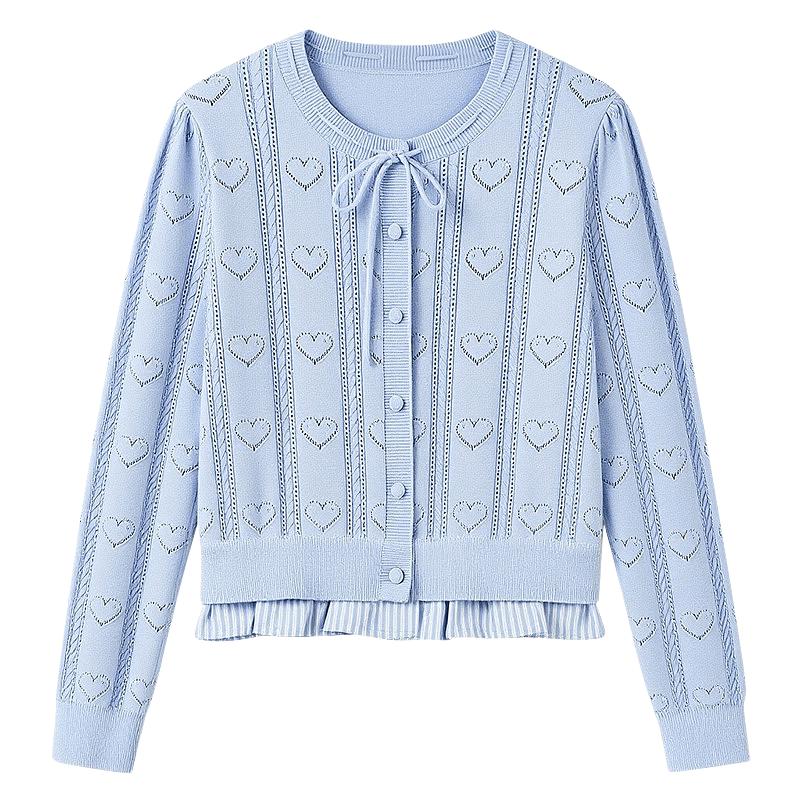 Women s Striped Hem Cable Knit Cardigan L