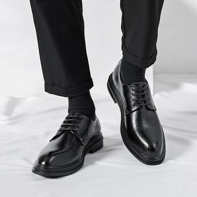 Brock leather shoes British style business dress casual heightening suit black best man wedding groom shoes