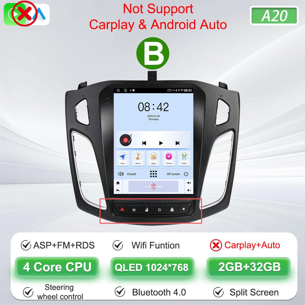 Android 16 Car Radio For Ford Focus 3 Mk 3 2011 2012 2013 2014- 2019 For Tesla Style Carplay Stereo Head Unit GPS 4G Wifi DSP BT