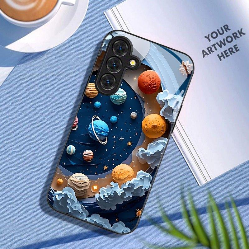Children's Universe Planet Pattern Glass Phone Case Suitable for Samsung Galaxy S26 S25 S24 S22 S21 S20 FE/Ultra/Plus Hard Case