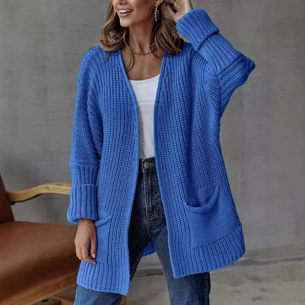 Sweater European and American pockets solid color loose sweater jacket lazy style fashion commute