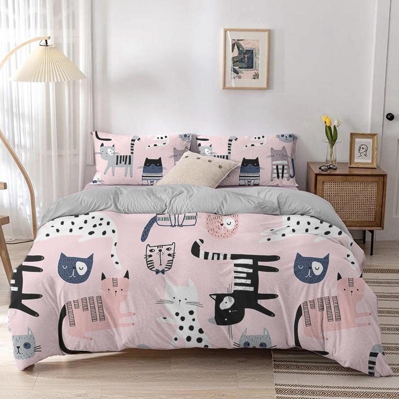 Animal Kitty King Queen Duvet Cover Lovely Pet Cat Bedding Set Cartoon Quilt Cover 2/3pcs Colorful Polyester Comforter Cover