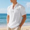 Linen Men's T-Shirt Loose-Fit Casual Workwear Commuter Menswear Short-Sleeved Henley Pocket Shirt