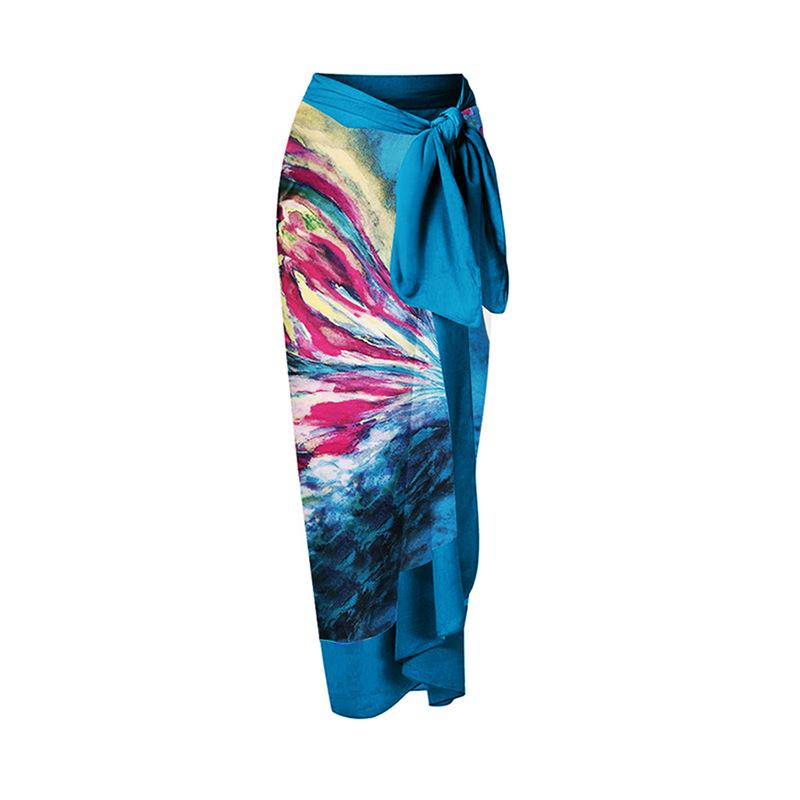 

Женская праздничная юбка миди с абстрактным принтом и завязками, пляжное платье One Size светло-синий