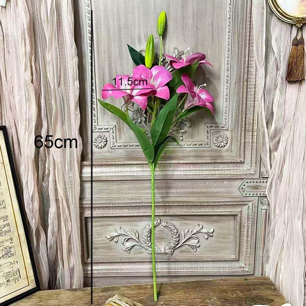 65cm Artificial Lily Flower 3D Printing Wedding Bridal Bouquet Fake Lily Bouquet  Living Room Decor