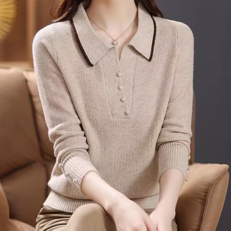Lapel Sweater for Women In Autumn and Winter New Knitted Base Shirt Fashionable Mother Sweater
