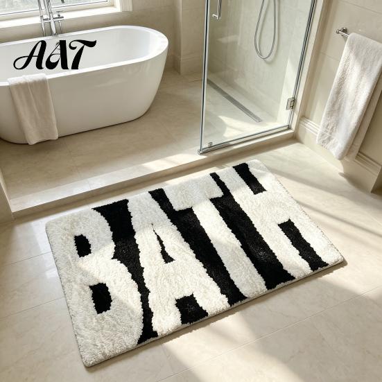 Stilvolle Indoor-Fußmatte, Moderne Badematte, Saugfähiger rutschfester Badezimmerteppich, Lustige englische Buchstaben, Rutschfeste Dekoration, Maschinenwaschbarer, Gemütlicher Teppich für Wanne und Waschbecken