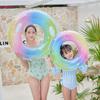 Float for Adults and Children, 90100cm, O-Shaped, with Handle, Sequin Rainbow Design, Leak-Resistant, Stable, Perfect for Summer Vacation, Beach,