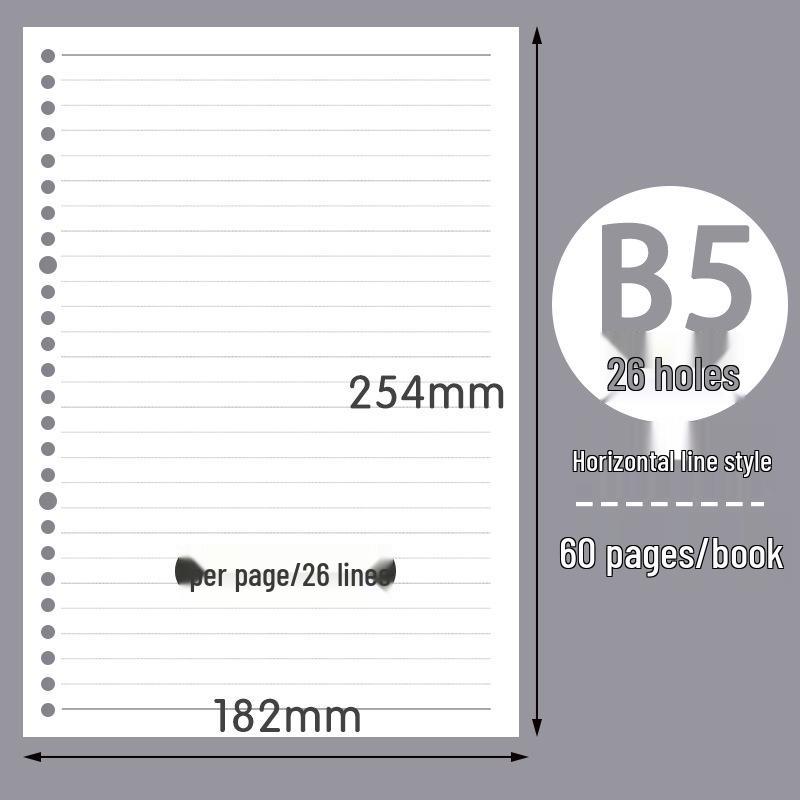 Recambio para Cuaderno de Hojas Sueltas Partner Cuatro Lados: B5 y A5, 26/20 Agujeros, Papel Cuadriculado Rayado