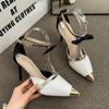 9CM Spring/Summer New Pointed Hollow Bow T-Belt Single Shoes Thin High Heel Banquet Dress Versatile Metal Head Women's Sandals