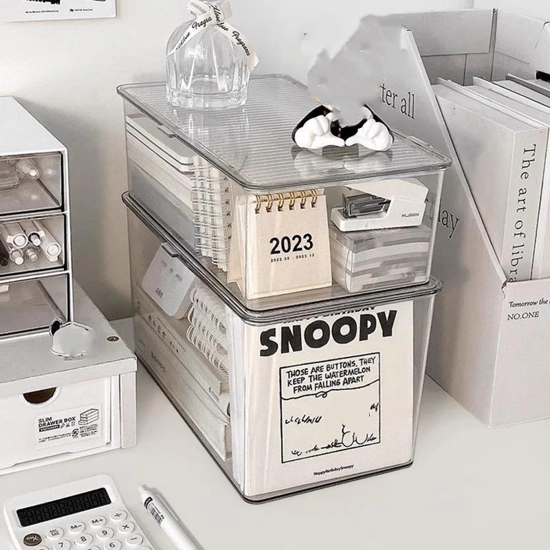 Desktop Storage Box Office Supplies With Lid Cosmetic Organizer Box Transparent Large Capacity Book Document Storage Box