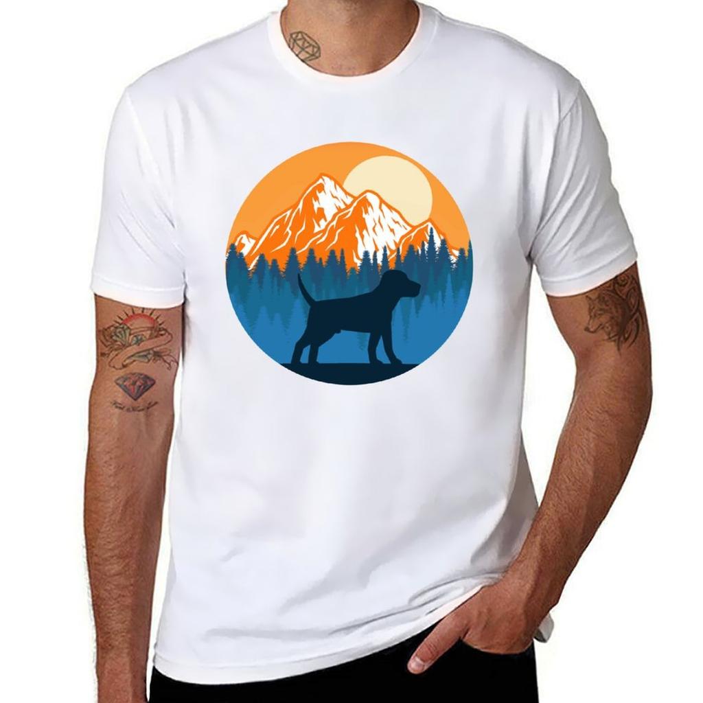 Beagle Dog Silhouette Sunset Mountain Forest beagle lover TShirt Casual All Match Tee Shirt for Men