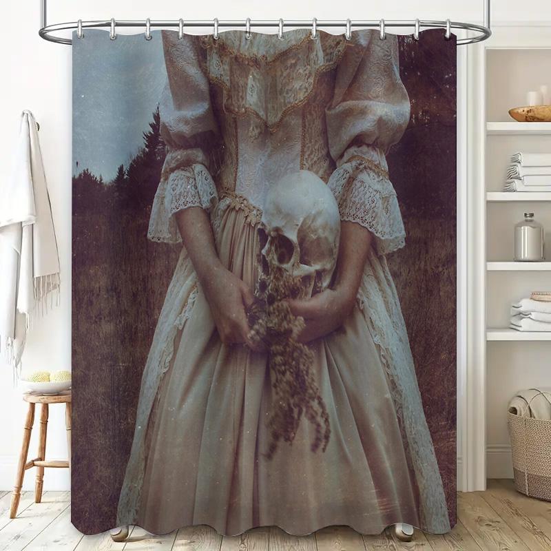 Gothic Horror Shower Curtain Vintage Spooky Victorian Dark Academia Home Decor Halloween Bathroom Set Artistic Eerie Wall Tapest