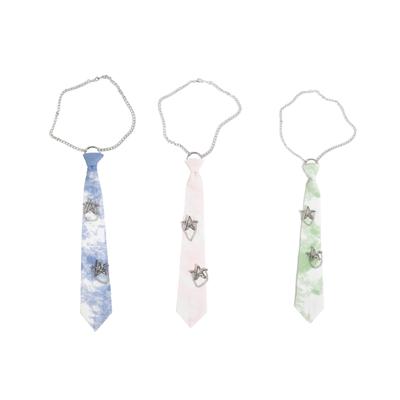 Color Blend Decorative Chain Tie with Star Charm Accents Pointed Polyester Neckwear for Concert and Casual Wear