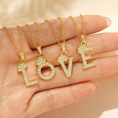 Gold-Plated Zircon Crown Letter Pendant Necklace - Women's Versatile Choker