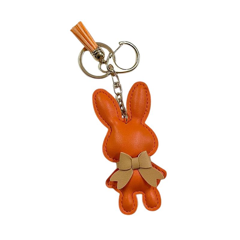 Cute Pu Leather Solid Color Bunny Keychain Creative Bow Bunny Keyring Car Key Holder Pendant Bag Charm Gifts