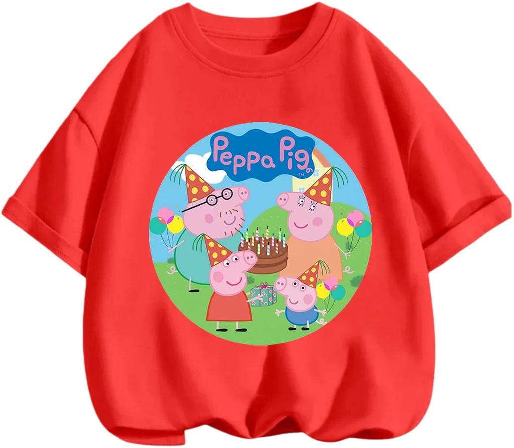 Kawaii Casual Crew Neck T Shirt Cute Cartoon Print Summer Street Style Kids Wear Peppa Pig Boys Girls 3 14