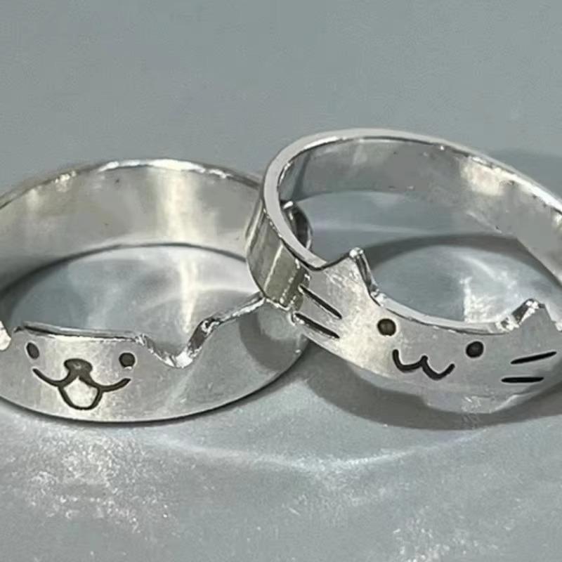 2 stk Kawaii Katt Hund Dyr Parring Ring for Kvinner Menn 2026 Mote Størrelse Justerbar Kjæreste Ringer Valentinsdag Fest Smykker Gaver