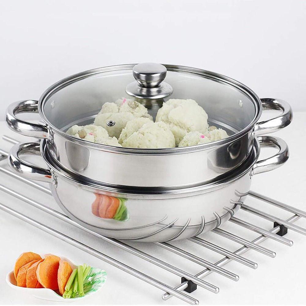 Edelstahl Gemüse-Dämpfeinsatz Pfannenset Transparente Bain-Marie-Töpfe Dämpfgeschirr Knödel