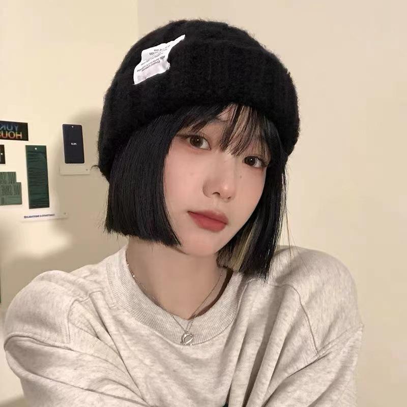 Hat Women's Coarse Knitted Wool Hat Autumn and Winter Versatile Big Head Circumference Green Loose Tide Shows Small Face