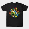 Men Black Print T-shirt Faded Rubik'S Cube No-Cut Transfer Paper Print Cotton Tshirt