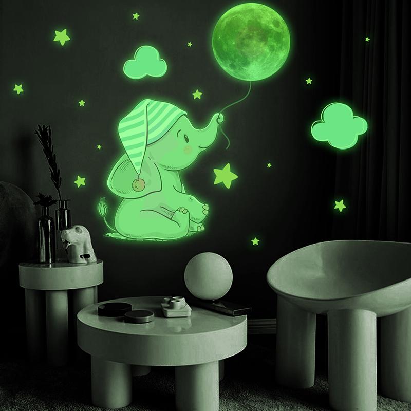 

Luminous Elephant Moon Star Children S Room Decoration Painting Can Remove Luminous Wall Stickers 1pcs
