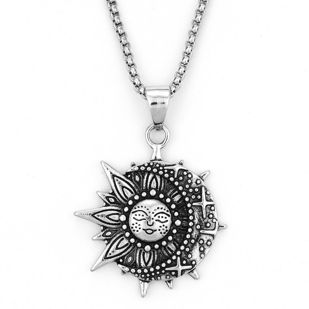Sun Smiley and Celestial Necklace Mandala Flower Women's Pendant Geometric Religious Viking Ornament