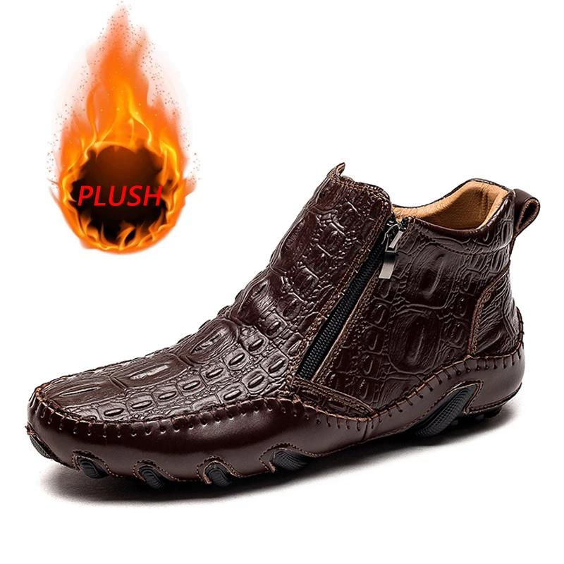 10AMen Krokodilläder Skor Ankelstövlar Vinter Casual Skor för Män Märke Retro Loafers Bekväma Sneakers Skor Skor