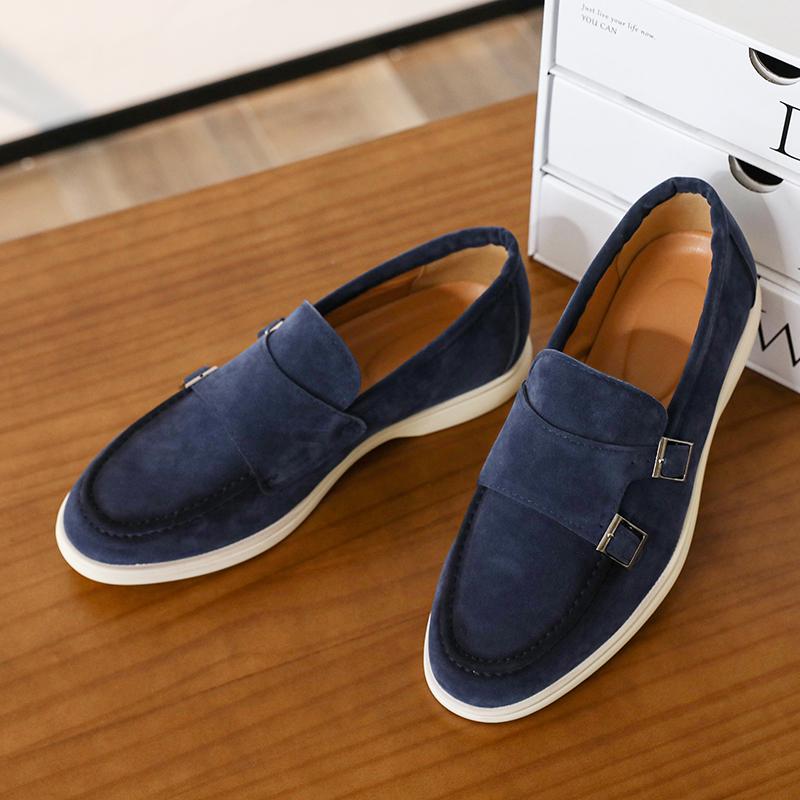 British Monk Strap Loafers New Men's Pointed Suede Leather Shoes Male Designer Formal Wedding Prom Dress Homecoming Footwear