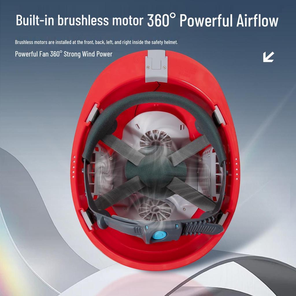 3C Certified Fiberglass Safety Helmet with Built-In Fan, Anti-Smash, Breathable for Construction