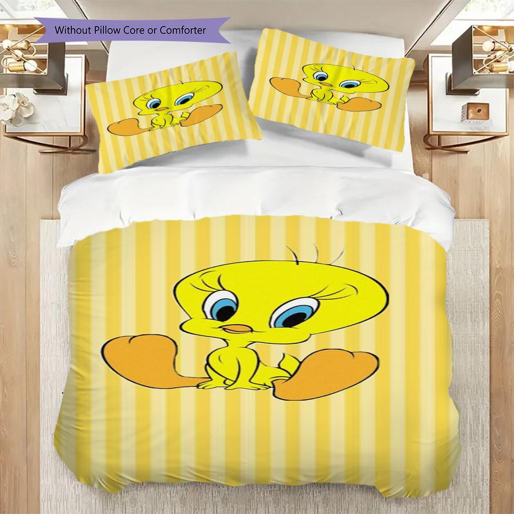 Tweety Bird Pink Bow Pink Background Threepiece Set 1 Duvet Cover 2 Pillowcase Without Core Bedding Set Duvet Cover And Pillowcase
