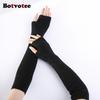 Botvotee Cashmere Arm Warmers Soft Y2k Accessories Sleeves for Women Arm Guard Winter Knit Warm Half Finger Fashion Pink Gloves